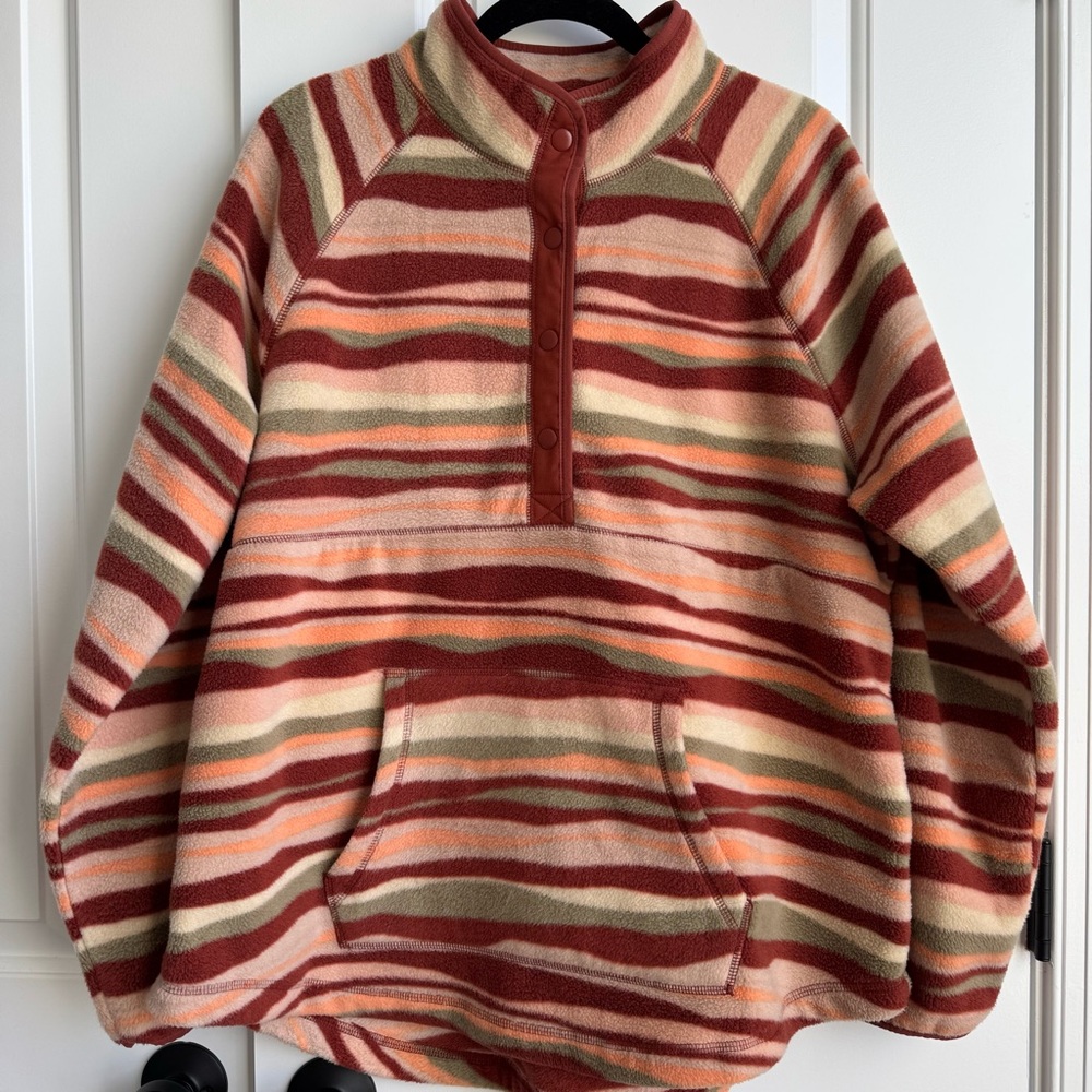 Sonoma Multi-Stripe Fleece Snap Pullover XXL Retro Colorful Funnel Neck